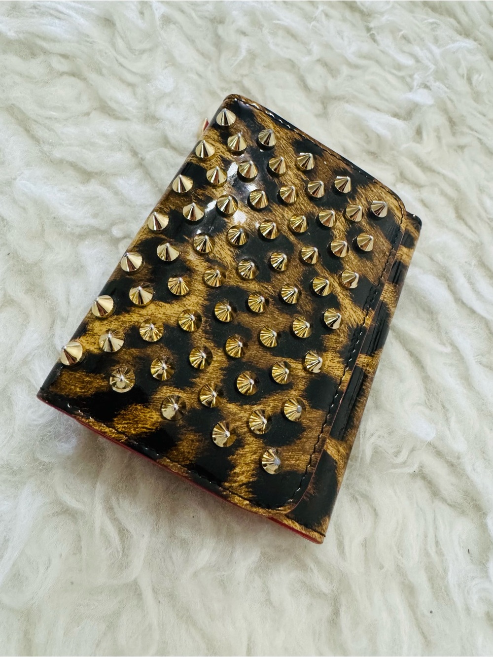 Christian Louboutin Leopard Print Studded Wallet with Red Trim - Picture 11 of 15
